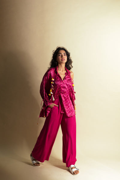 Style Junkie Peek-a-pink Bandhini Shirt indian designer wear online shopping melange singapore