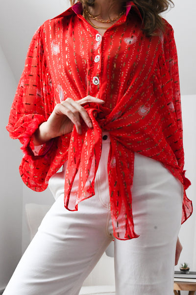 Style Junkie Red Bandhini Kimono Shirt indian designer wear online shopping melange singapore
