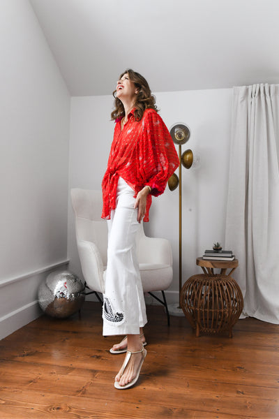 Style Junkie Red Bandhini Kimono Shirt indian designer wear online shopping melange singapore
