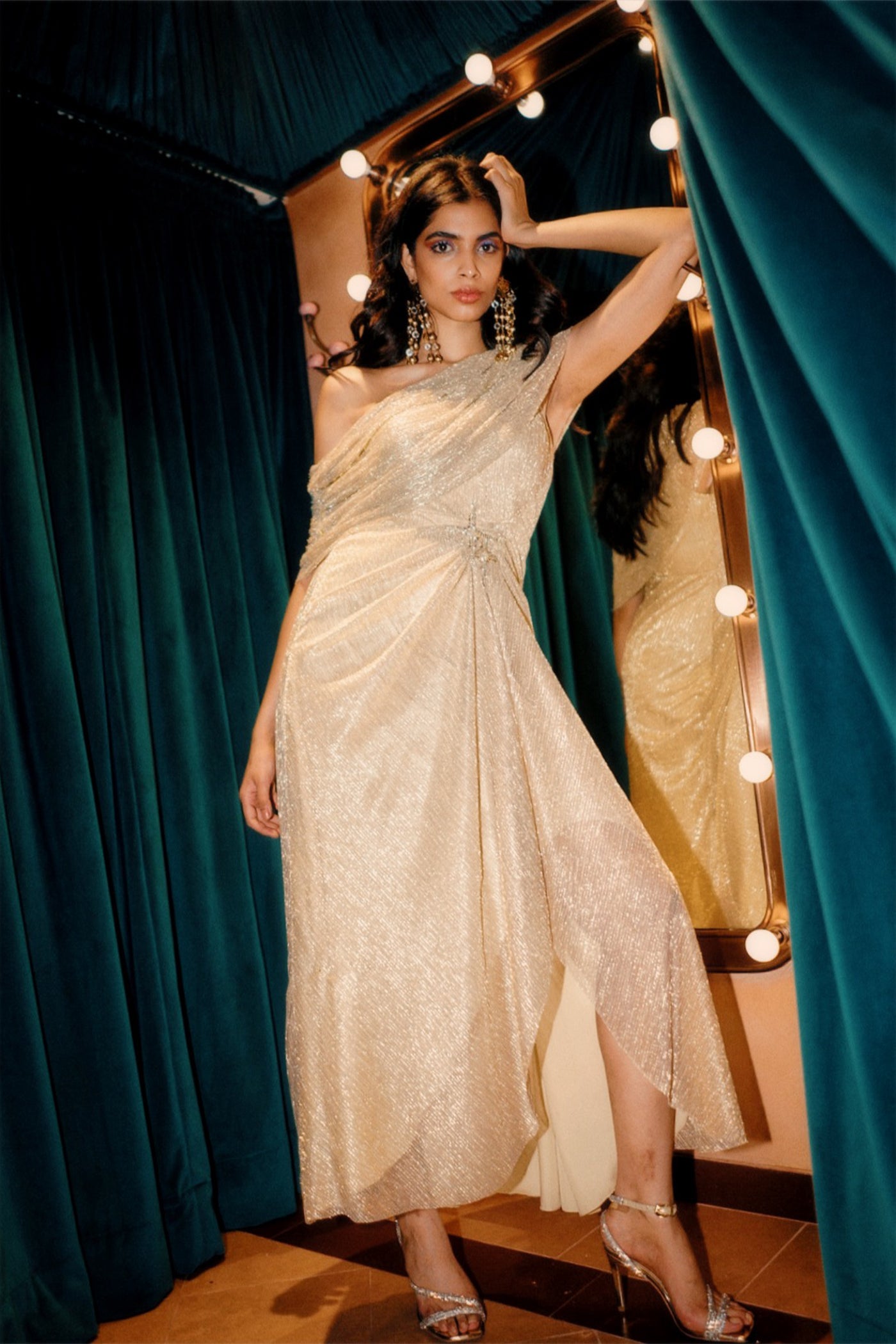 Style Junkie Sparkling Gold Draped Dress indian designer wear online shopping melange singapore
