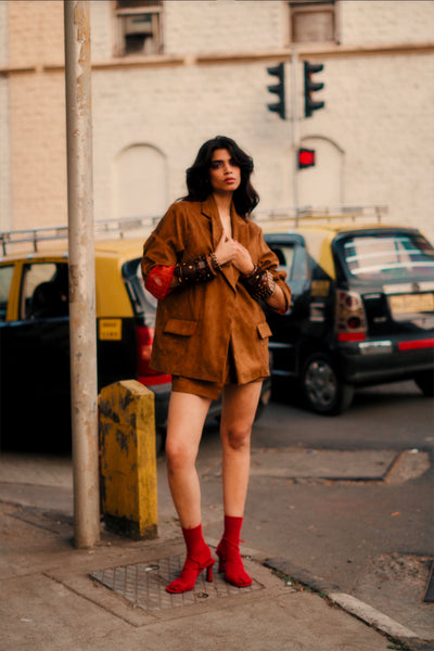 Style Junkie Tanned Oversized Statement Blazer indian designer wear online shopping melange singapore