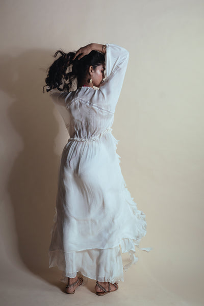 Style Junkie Vanilla Cascade Ruffle Duster indian designer wear online shopping melange singapore
