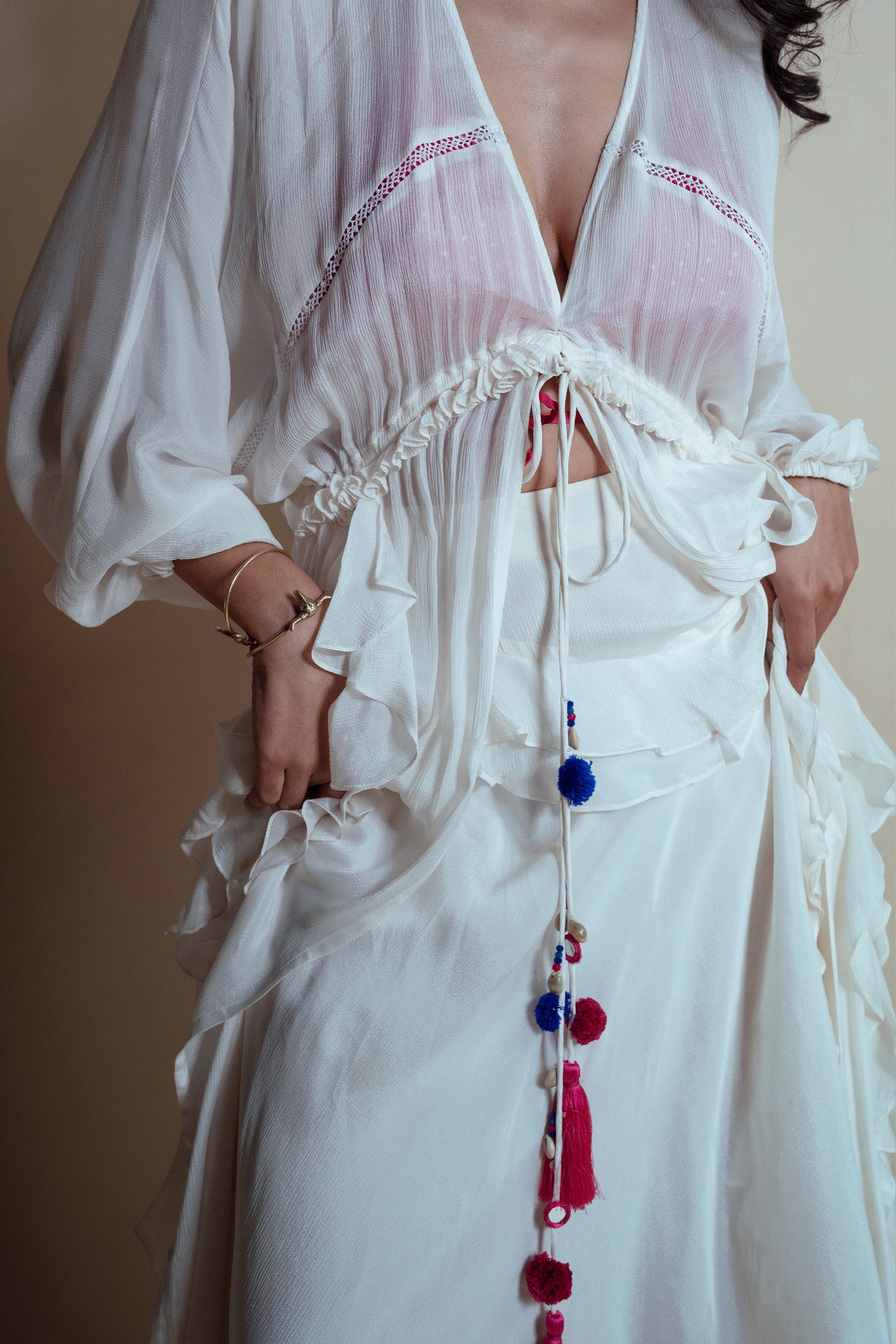 Style Junkie Vanilla Cascade Ruffle Duster indian designer wear online shopping melange singapore
