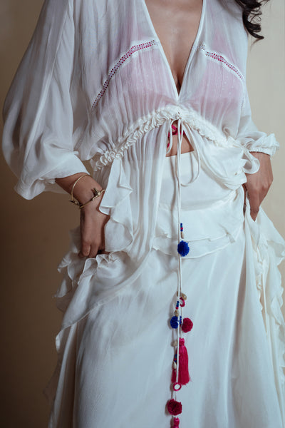 Style Junkie Vanilla Cascade Ruffle Duster indian designer wear online shopping melange singapore
