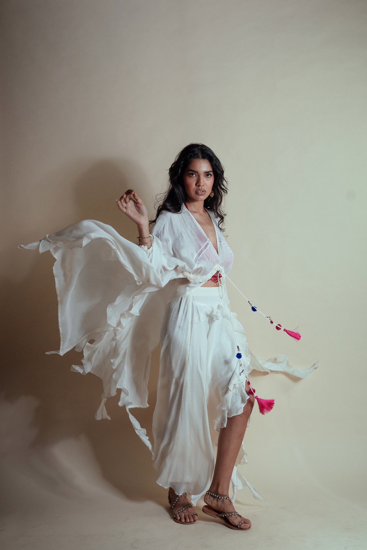Style Junkie Vanilla Cascade Ruffle Duster indian designer wear online shopping melange singapore
