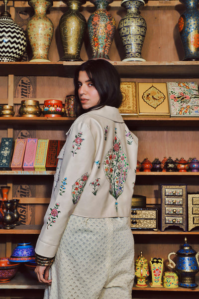 Style Junkie Wandeh Gul-e-vilayat Leather Jacket indian designer wear online shopping melange singapore