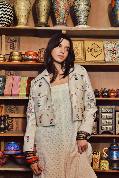 Style Junkie Wandeh Gul-e-vilayat Leather Jacket indian designer wear online shopping melange singapore