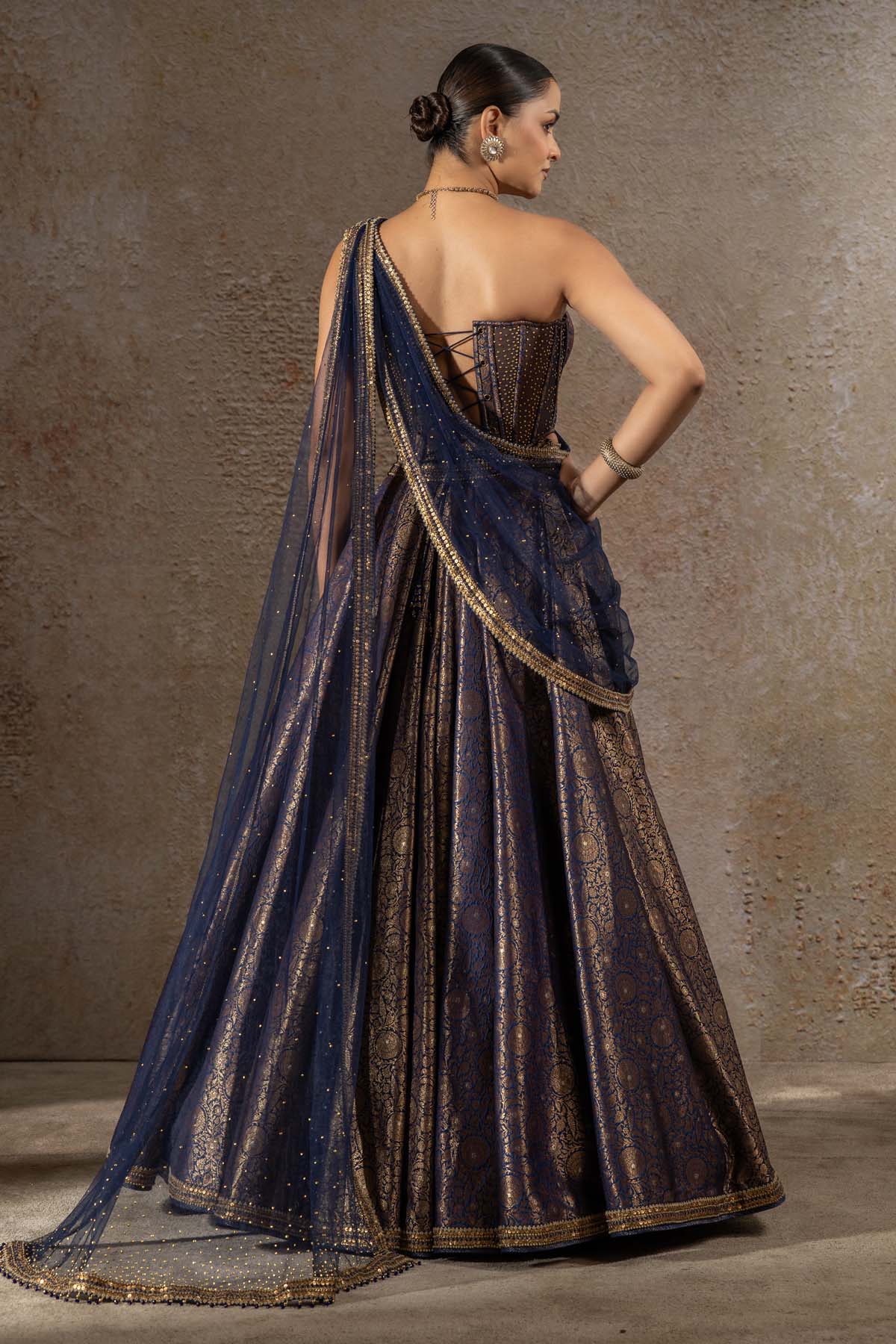 TARUN TAHILIANI Brocade Lehenga & Corset Set indian designer wear online shopping melange singapore 