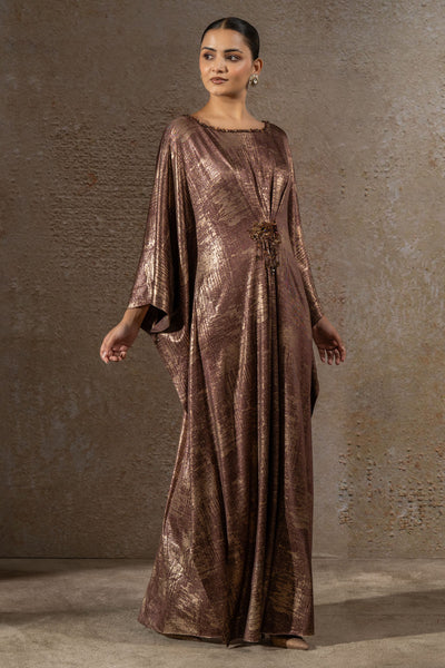 TARUN TAHILIANI Classic Draped Dress With Brooch indian designer wear online shopping melange singapore 