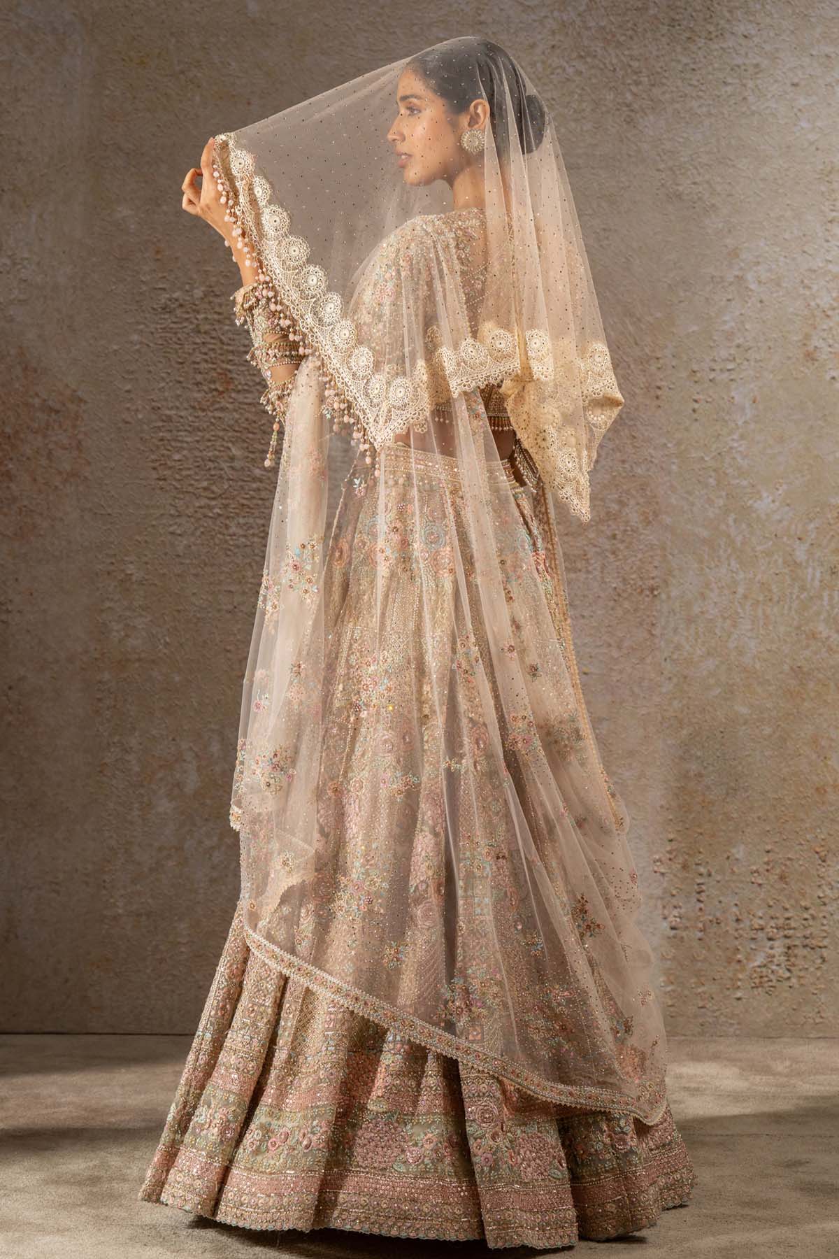 TARUN TAHILIANI Hand Embroidered Floral Lehenga Set with Dupatta indian designer wear online shopping melange singapore 