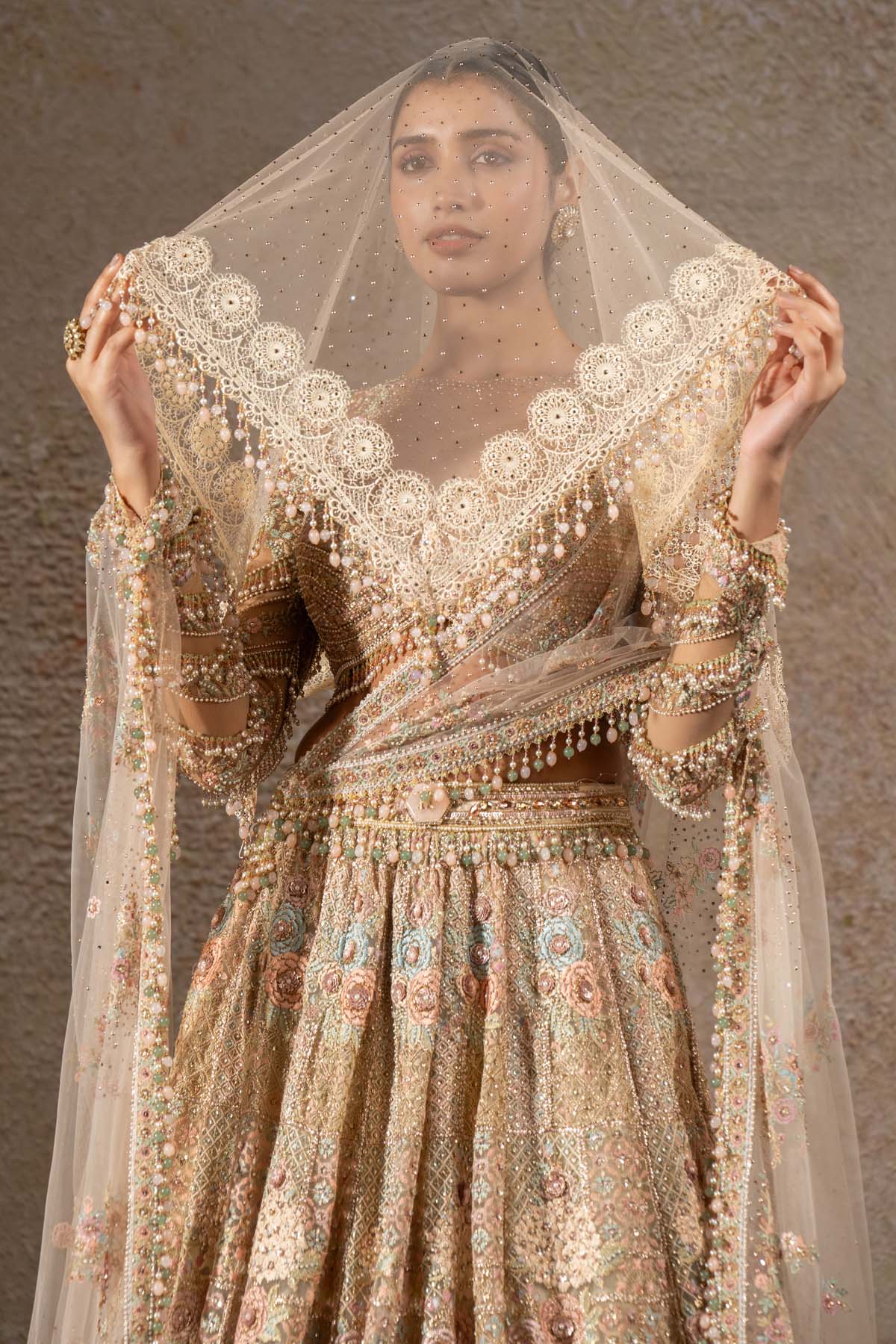 TARUN TAHILIANI Hand Embroidered Floral Lehenga Set with Dupatta indian designer wear online shopping melange singapore 