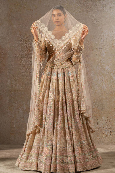 TARUN TAHILIANI Hand Embroidered Floral Lehenga Set with Dupatta indian designer wear online shopping melange singapore 