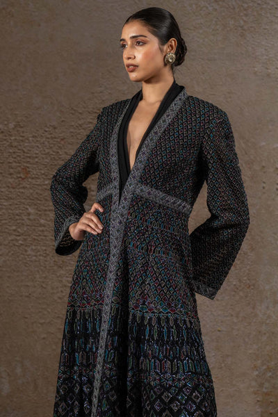 TARUN TAHILIANI Mosaic Sequin Jacket with Draped Dress indian designer wear online shopping melange singapore 
