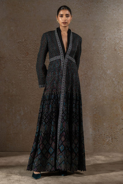 TARUN TAHILIANI Mosaic Sequin Jacket with Draped Dress indian designer wear online shopping melange singapore 
