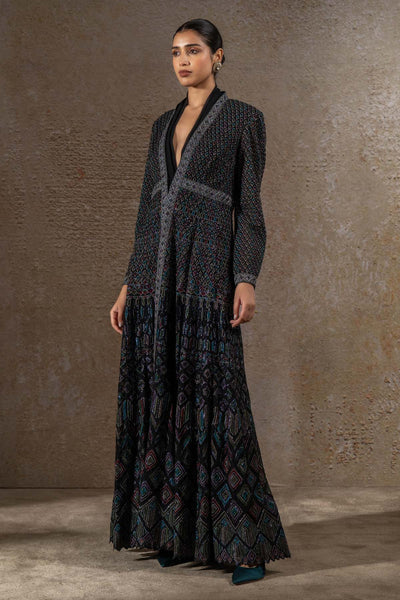 TARUN TAHILIANI Mosaic Sequin Jacket with Draped Dress indian designer wear online shopping melange singapore 

