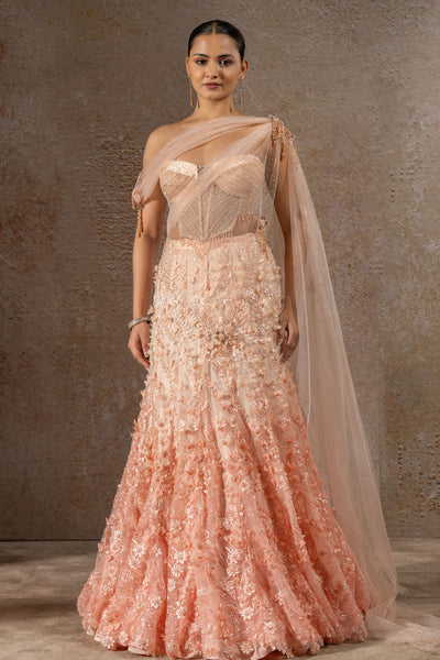 TARUN TAHILIANI Pearl Embroidered Lehenga Saree indian designer wear online shopping melange singapore 