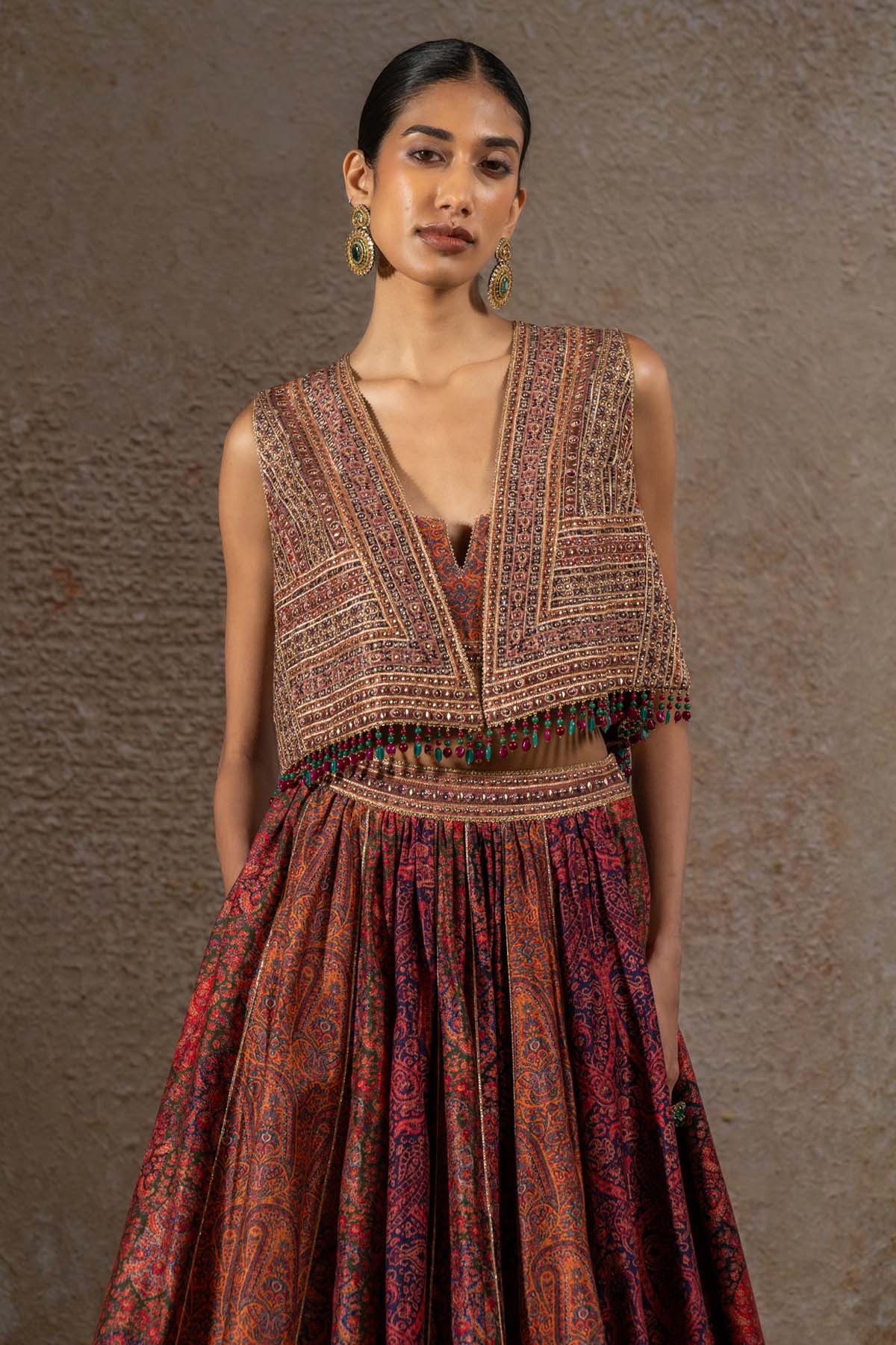 TARUN TAHILIANI Printed lehenga and Gilet Set indian designer wear online shopping melange singapore 