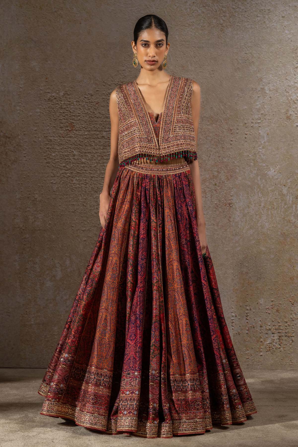 TARUN TAHILIANI Printed lehenga and Gilet Set indian designer wear online shopping melange singapore 