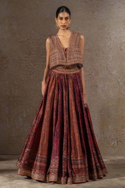 TARUN TAHILIANI Printed lehenga and Gilet Set indian designer wear online shopping melange singapore 