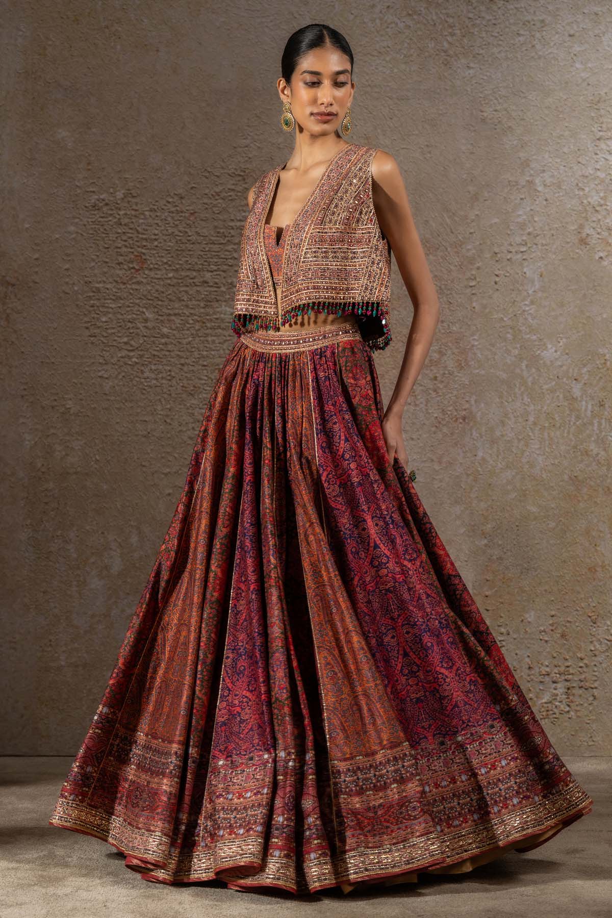 TARUN TAHILIANI Printed lehenga and Gilet Set indian designer wear online shopping melange singapore 