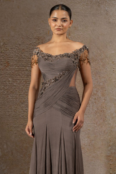 TARUN TAHILIANI Sequin Embroidered Chiffon Gown indian designer wear online shopping melange singapore 