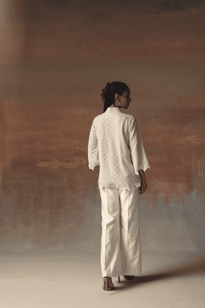 Twenty Nine Ivory Dupion Bellbottoms indian designer wear online shopping melange singapore 