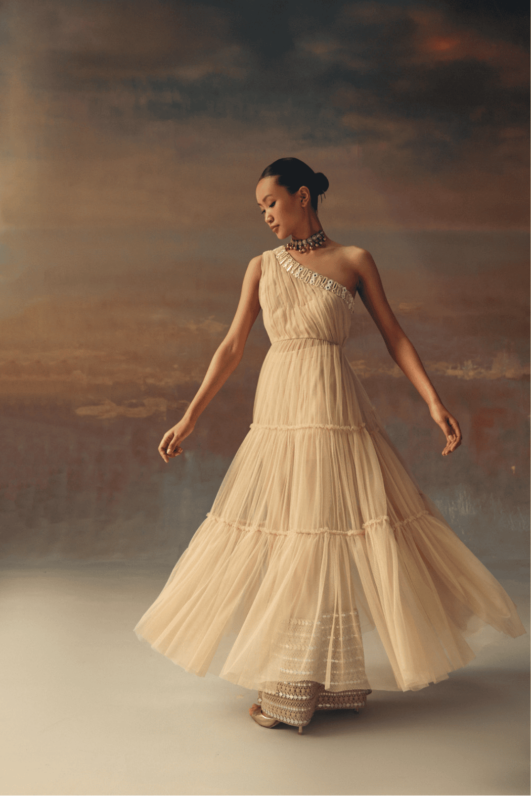 Twenty Nine One Shoulder Anarkali Dress Top indian designer wear online shopping melange singapore 