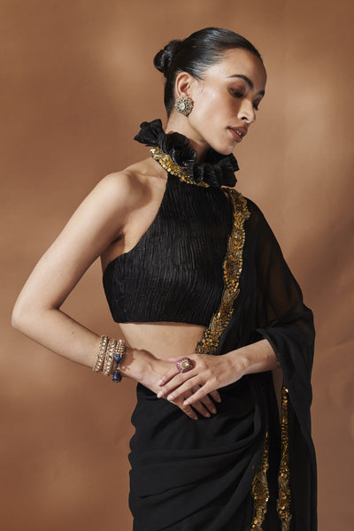Tamanna Punjabi Kapoor Black And Gold Saree indian designer wear online shopping melange singapore