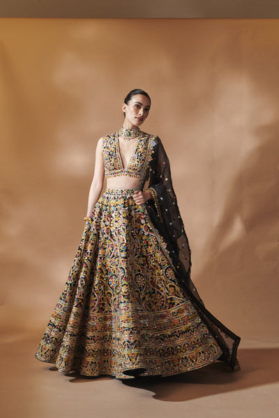 Tamanna Punjabi Kapoor Black Embroidered Lehenga Set indian designer wear online shopping melange singapore
