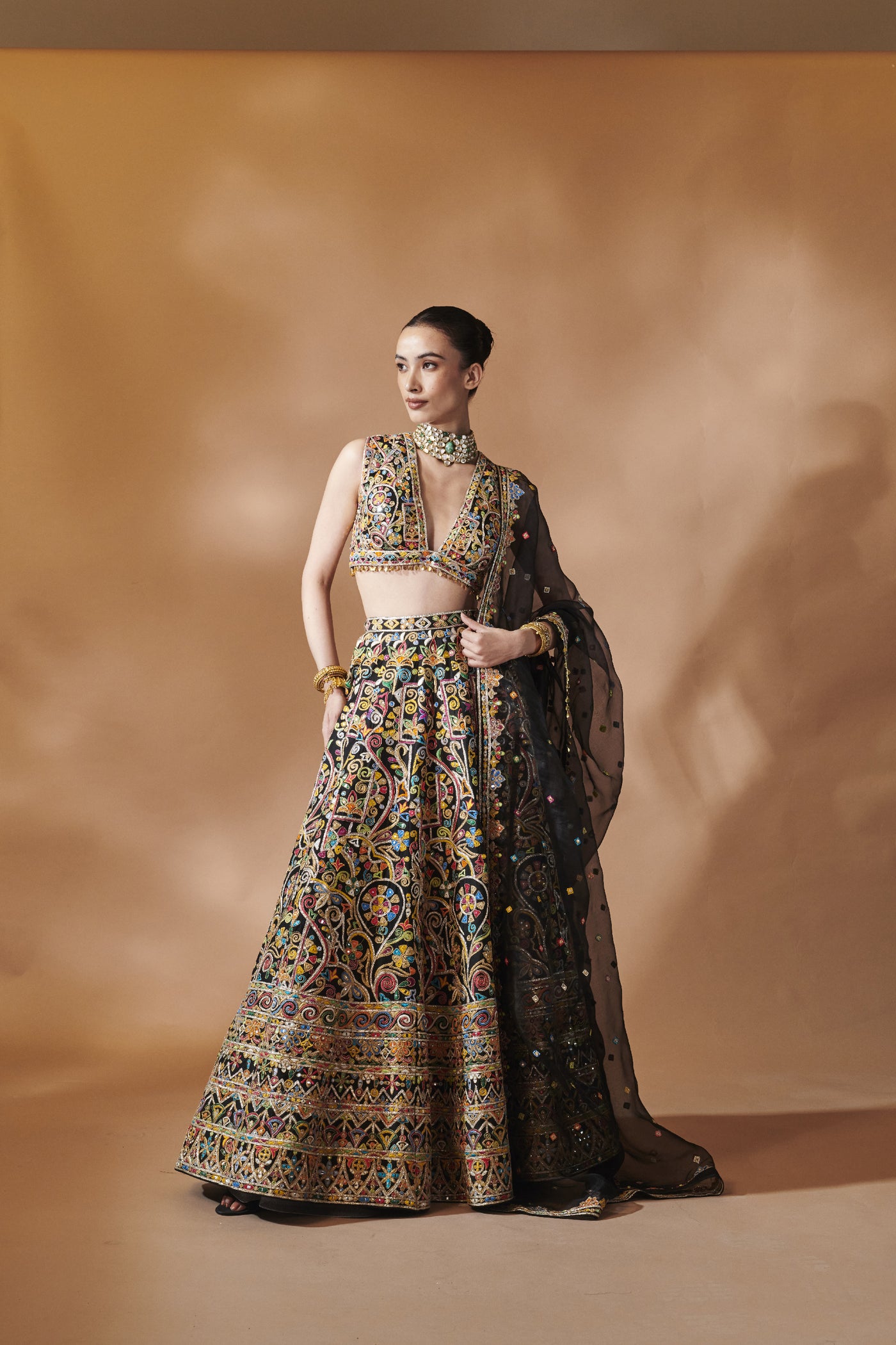 Tamanna Punjabi Kapoor Black Embroidered Lehenga Set indian designer wear online shopping melange singapore