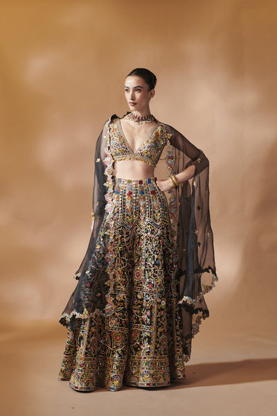 Tamanna Punjabi Kapoor Black High Waist Sharara With A Cape indian designer wear online shopping melange singapore