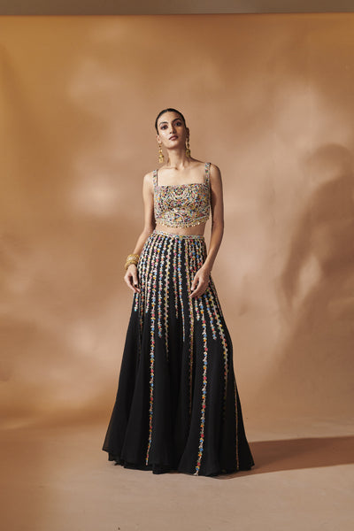 Tamanna Punjabi Kapoor Black High Waist Sharara With An Embroidered Blouse indian designer wear online shopping melange singapore