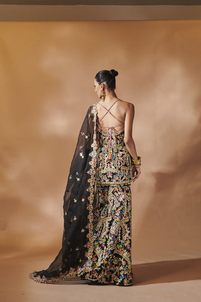 Tamanna Punjabi Kapoor Black Kurta And Sharara Setindian designer wear online shopping melange singapore