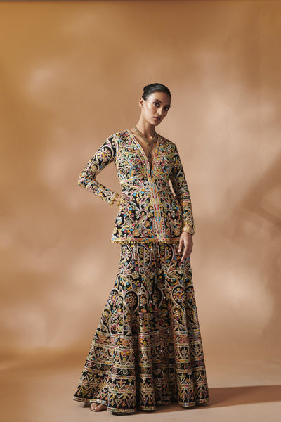 Tamanna Punjabi Kapoor Black Sharara With A Peplum Kurta indian designer wear online shopping melange singapore