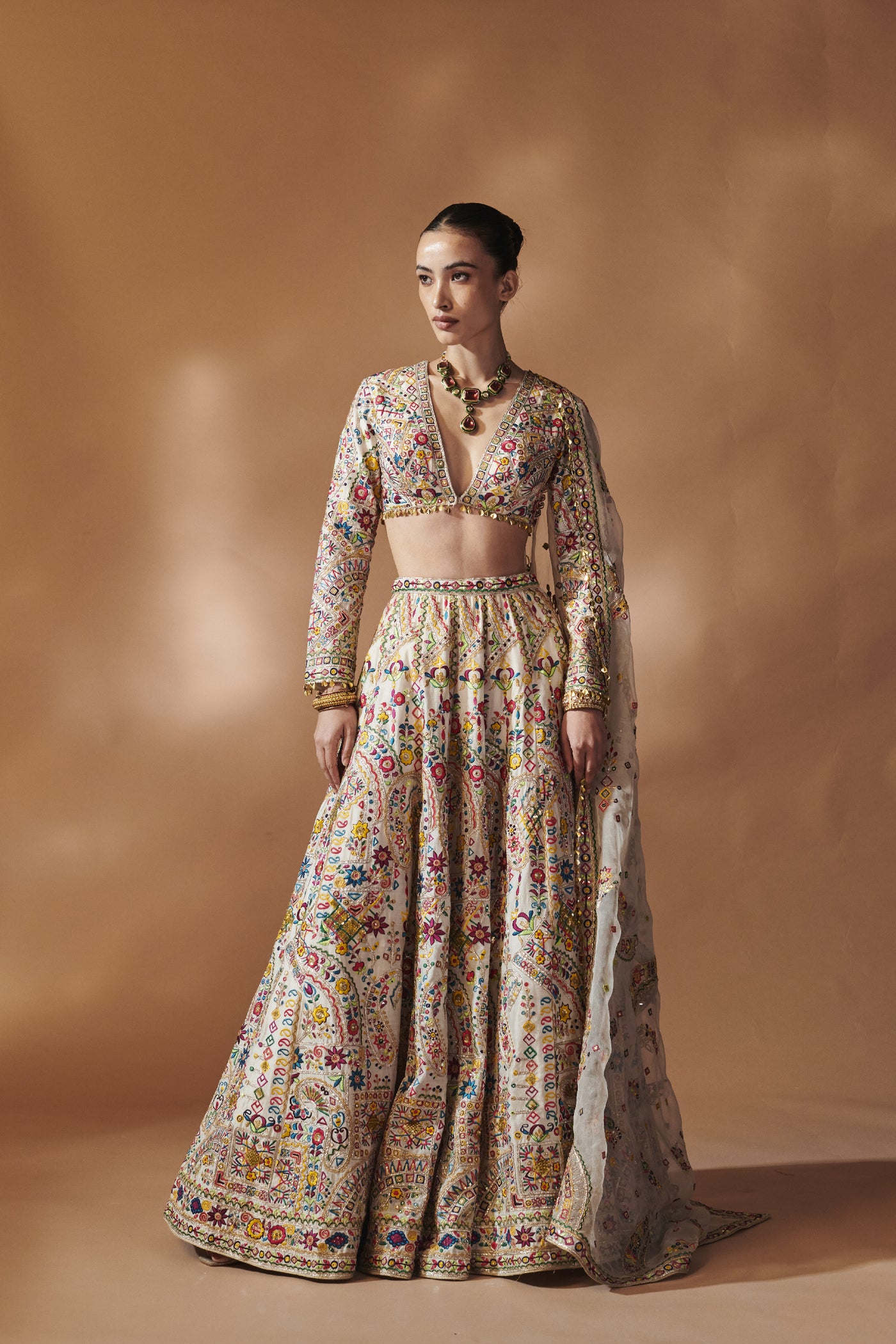 Tamanna Punjabi Kapoor Ivory Full Sleeve Lehenga Set indian designer wear online shopping melange singapore
