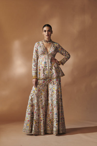 Tamanna Punjabi Kapoor Ivory Peplum Sharara Set indian designer wear online shopping melange singapore