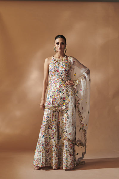 Tamanna Punjabi Kapoor Ivory Sharara And Halter Kurta Set indian designer wear online shopping melange singapore