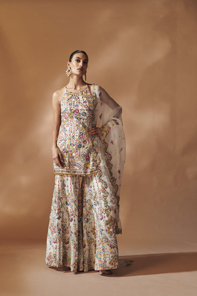 Tamanna Punjabi Kapoor Ivory Sharara And Halter Kurta Set indian designer wear online shopping melange singapore