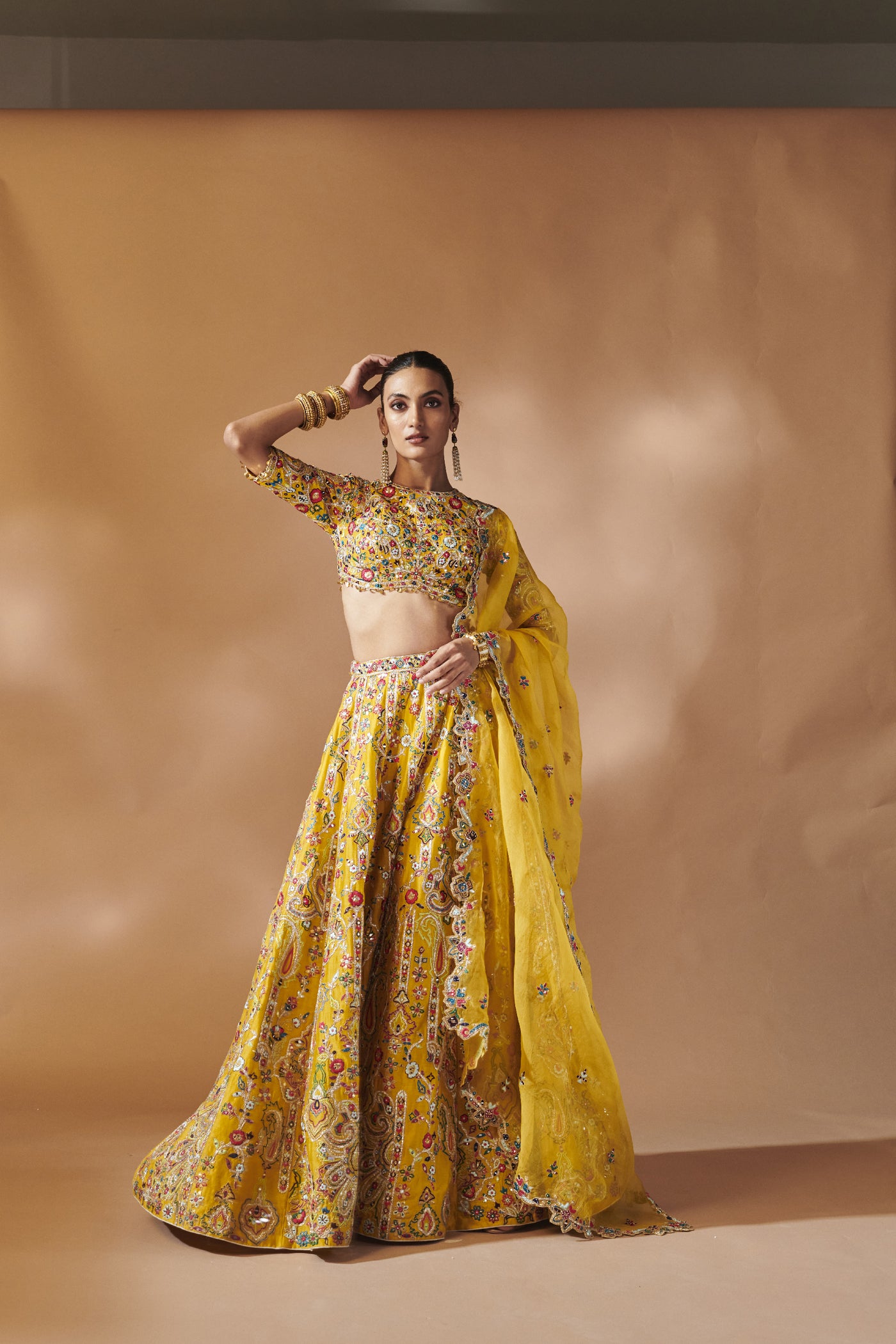 Tamanna Punjabi Kapoor Mustard Lehenga Set With Elbow Lengt Sleeves indian designer wear online shopping melange singapore