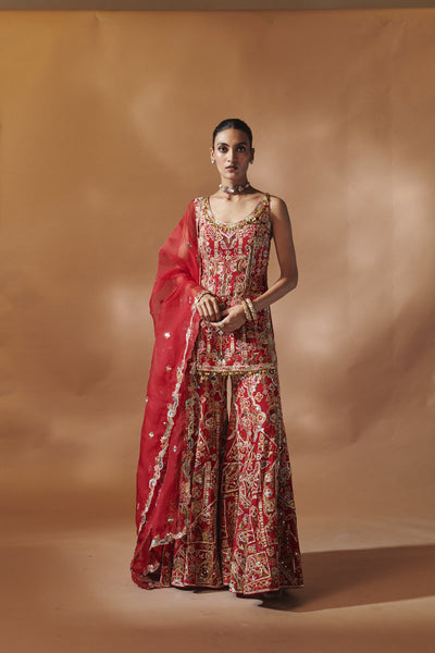 Tamanna Punjabi Kapoor Red Kurta And Sharara Set indian designer wear online shopping melange singapore