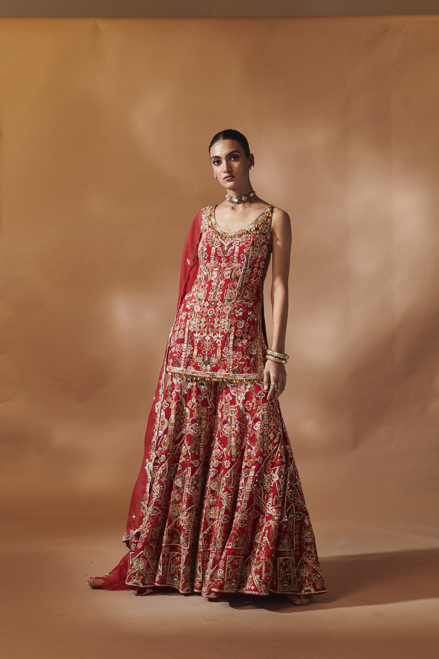 Tamanna Punjabi Kapoor Red Kurta And Sharara Set indian designer wear online shopping melange singapore