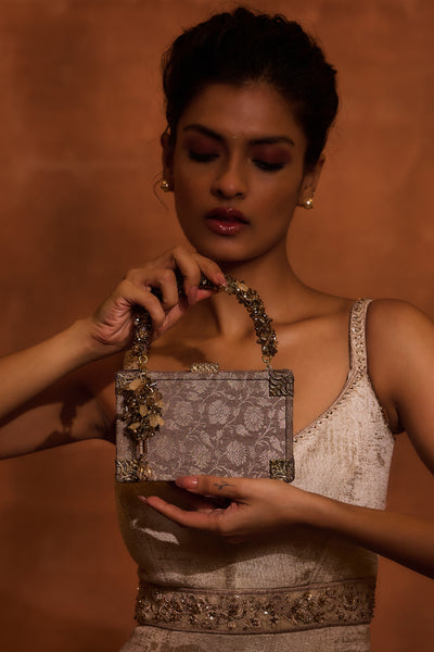 Tarun Tahiliani Accessories Bag Taupe indian designer wear online shopping melange singapore