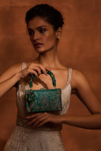 Tarun Tahiliani Accessories Bag Teal indian designer wear online shopping melange singapore