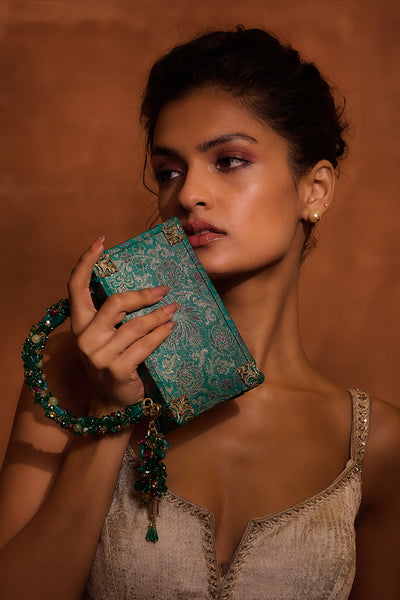 Tarun Tahiliani Accessories Bag Teal indian designer wear online shopping melange singapore