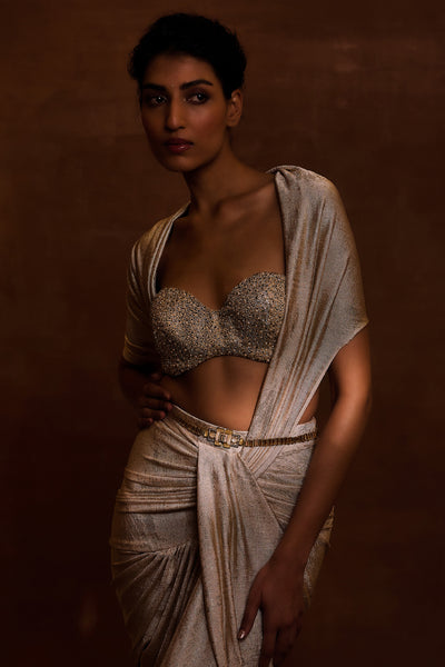 Tarun Tahiliani Accessories Belt Taupe indian designer wear online shopping melange singapore