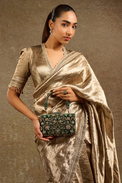 Tarun Tahiliani Accessories Embroidered Clutch Emerald indian designer wear online shopping melange singapore 
