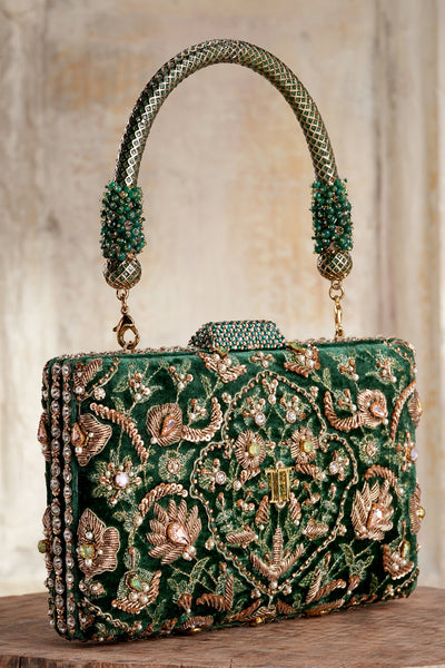 Tarun Tahiliani Accessories Embroidered Clutch Emerald indian designer wear online shopping melange singapore 
