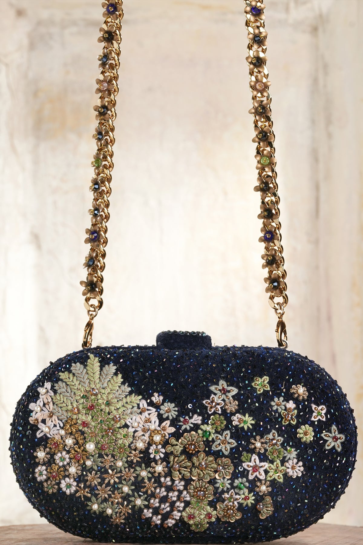 Tarun Tahiliani Accessories Embroidered Clutch Vintage Blue indian designer wear online shopping melange singapore 