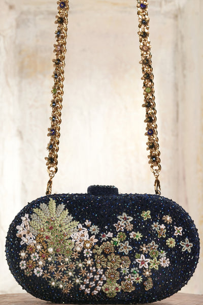 Tarun Tahiliani Accessories Embroidered Clutch Vintage Blue indian designer wear online shopping melange singapore 