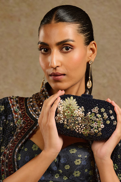 Tarun Tahiliani Accessories Embroidered Clutch Vintage Blue indian designer wear online shopping melange singapore 